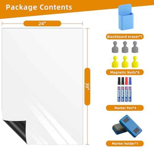 Magnetic Whiteboard Contact Paper, 24" x 39" Stick on Magnetic Dry Erase White Board Sticker on Wall, Easy to Write for Drawing, School, Office, Kitchen Fridge