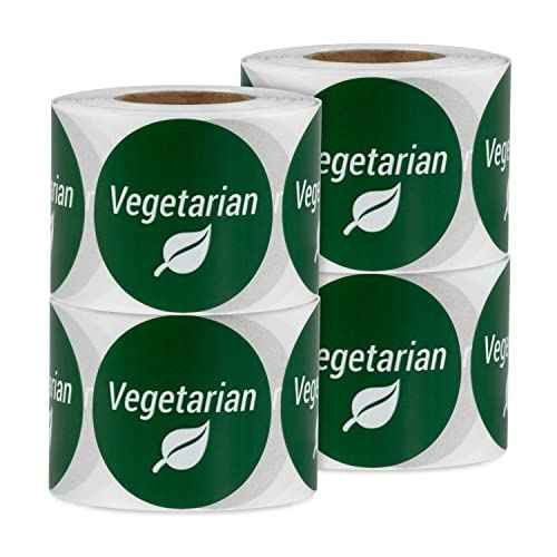 Vegetarian Labels (1.5 inch, Round - 1200 Labels) Vegetarian Food Labels for Meat-Free Meals, Dietary Restrictions, Delis, Restaurants, or Dairy-Free Meals