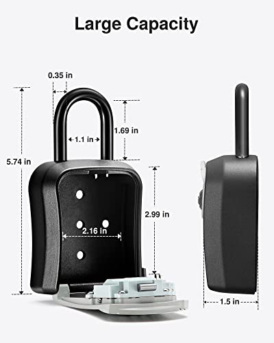 Puroma 4-Digit Combination Key Lock Box Gray Outdoor Security Safe - Removable Shackle & Wall Mount