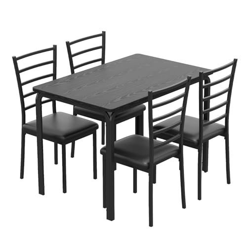 Towallmark 5-Piece Dining Set for 4 with Upholstered Chairs — Space-Saving Kitchen Table and Chairs, Black