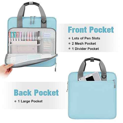 3 Ring 2 Inch Zipper Binder, 500 Sheet Capacity Binder with Zipper for Girl and Boy, Compatible with 13-Inch MacBook, Handle and Shoulder Strap Included (Blue)