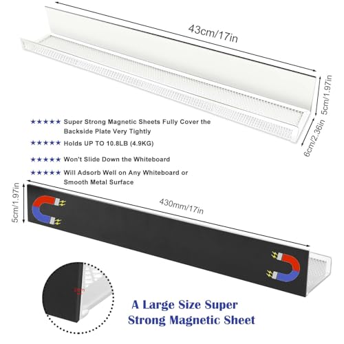Mofuiry 2 Pack White Metal Magnetic Book Shelf for Whiteboards Classroom Storage