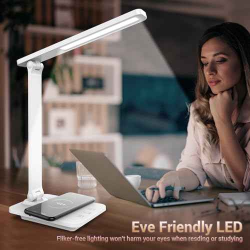 Cordless LED Desk Lamp for Home Office, 6000mAh Rechargeable Battery Operated Table Lamps,Eye-Caring Reading Lamp for Students, 3 Lighting Modes & Brightness Dimmer Light for Kids Study