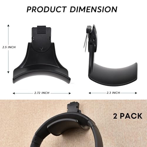 Fabric Wall Headphone Holder for Office Cubicles, Space-Saving Desk Organizer, Black (2 Pack)