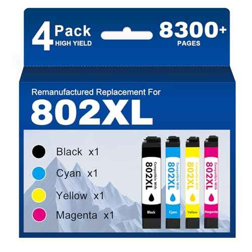 802 802XL Ink Cartridges Combo Pack Remanufactured Replacement for Epson 802 802XL Ink Cartridges for Epson Printer Workforce Pro WF-4740 WF-4730 WF-4720 EC-4020 EC-4030 (BKCMY-4Pack)