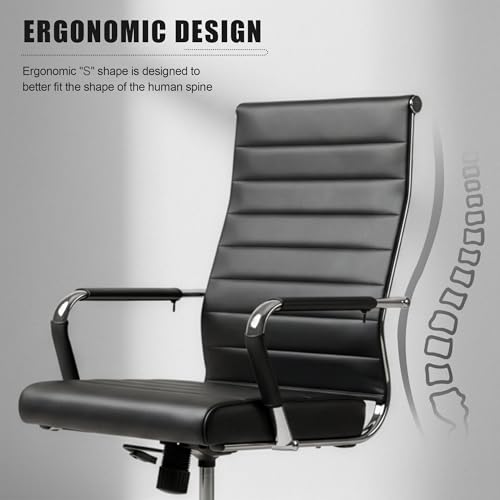 Lepdep Black Ergonomic Office Desk Chair with Adjustable Height & Swivel, Modern Leather Conference Chair