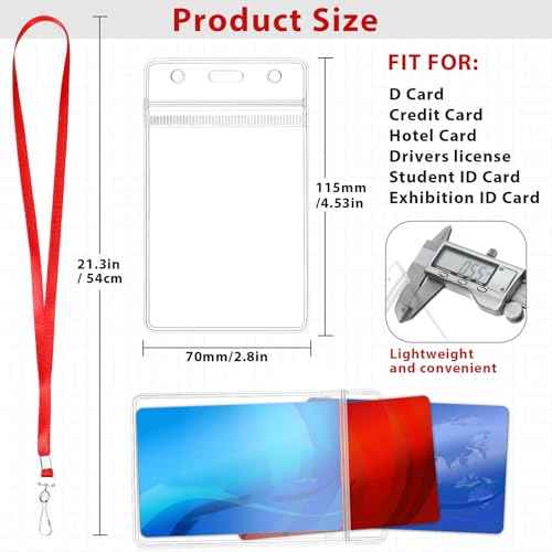 Harloon 300 Pack Clear ID Badge Holder with Lanyard 2.75 x 4.53 Inch Bulk Waterproof Vertical Card Holders with Flat Neck Lanyards and Swivel Hooks for Cruise, School, Office Supplies(Red)