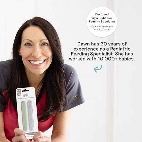 ezpz Oral Development Tools (3 Pack in Sage) - 3 Months+ - Non-Slip Loop, Smile and Stick 100% Silicone Tools - Prepare for Chewing + Solids - Baby-Led Weaning Supplies