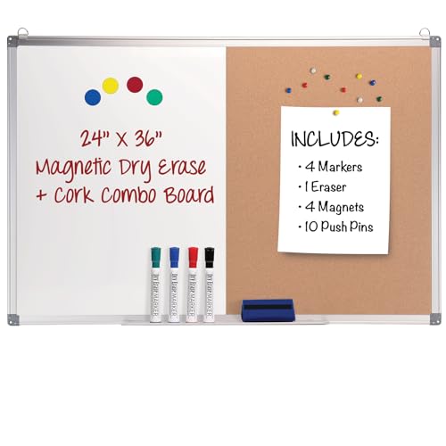 24x36 Inch Hanging Cork and Dry Erase Board with Markers & Magnets