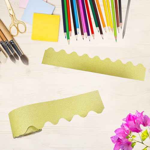 65Feet Shine Scalloped Bulletin Board Border - Decorative Trim Poster Borders for School Classroom Decoration Strips (Gold)