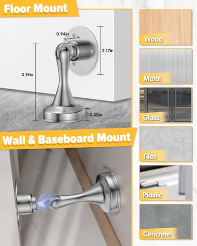 HELEMAN Silver Magnetic Door Stopper 2-Pack Wall & Floor Mount for Doors