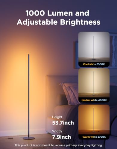 Govee RGBIC Floor Lamp 53.7in Black 1000lm Smart Corner LED Light