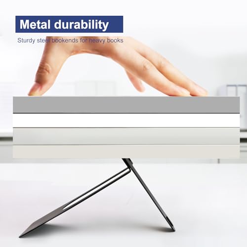 Metal Bookends for Shelves - 4 Pack Compact Organizer for Books, CDs & Vinyl Records