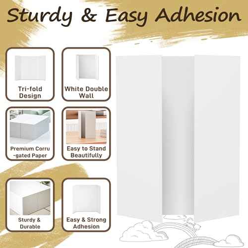 4 Pcs Small Trifold Poster Board, 21.5 x 14 inches Poster Board with Double Sided Tapes and Cardboard, Corrugated Presentation/Display Board for School Project, Science Fair, Business