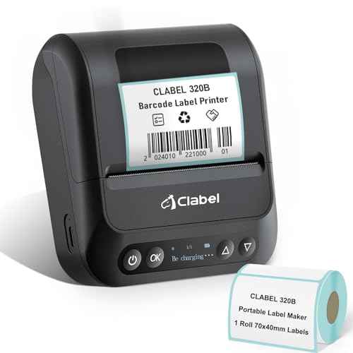 CLABEL 320B Label Maker 3 Inch Bluetooth Barcode Printer Thermal Label Printer Compatible for Small Business,Address, Office, 1 Roll 70x40mm Label