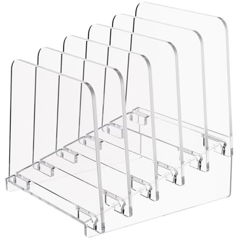 MaxGear Desk File Organizer, 5-Section Vertical Acrylic Filing Folders Holder Stand, Clear Incline Document Organizer Sorter Rack for Office School Home