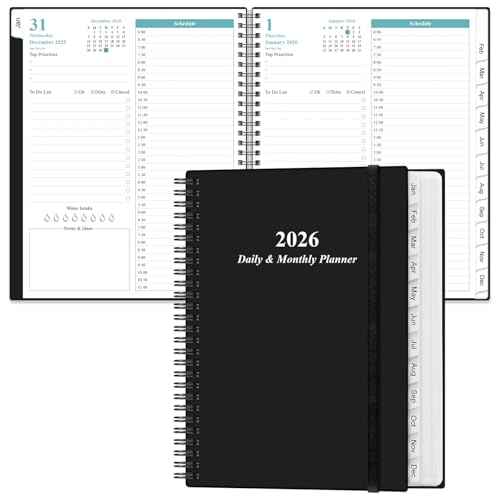 2026 Daily & Monthly Planner - One Page Per Day, Daily Planner from January 2026 - December 2026, Planner 2026 with 12 Monthly Tabs, 8.5" x 11", Black