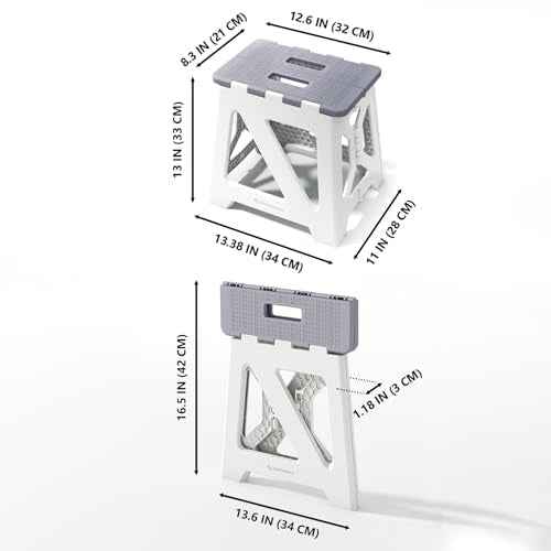 BLACKSPACE 13" Folding Step Stool for Adults, 250 lbs Capacity Non-Slip Compact Plastic Foldable Step Stool with Handle, Portable Lightweight Folding Stool for Home or Kitchen(Grey)