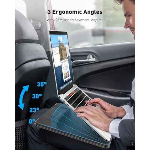 AboveTEK Adjustable Laptop Lap Desk, 3 Ergonomic Angles, PU Leather Non-Slip Surface, Heat Shield, Retractable Mouse Pad, Portable Laptop Lap pad Workstation for Bed, Sofa, Travel