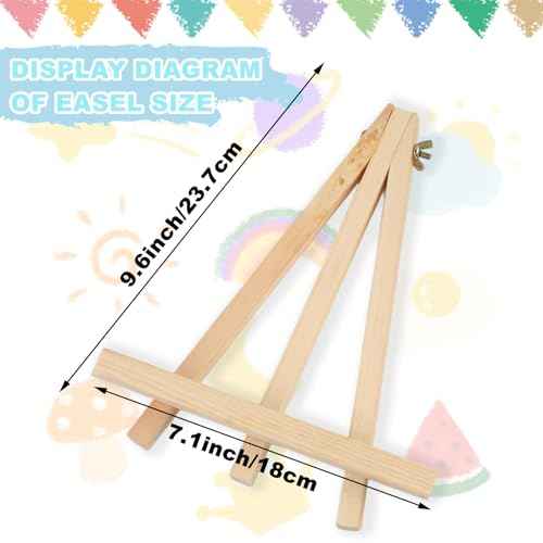 4PCS 9 Inch Wood Easels, Tripod, Painting Party Easel, Kids Student Tabletop Easels for Painting, Easel Stand for Painting Canvases, Portable Canvas Photo Picture Sign Holder.