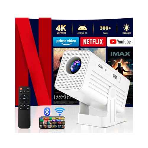 [Smart Projector with Apps] 4K Supported Mini Projector with Wifi and Bluetooth, XENPONAD Movie Projector for Bedroom Celling Camping & Outdoor Use, Portable Projector with Speaker, Auto Keystone