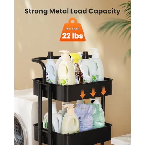 Pipishell 4 Tier Mesh Utility Cart, Rolling Metal Organization Cart with Handle and Lockable Wheels, Multifunctional Storage Shelves for Kitchen Living Room Office White, PIUC12W