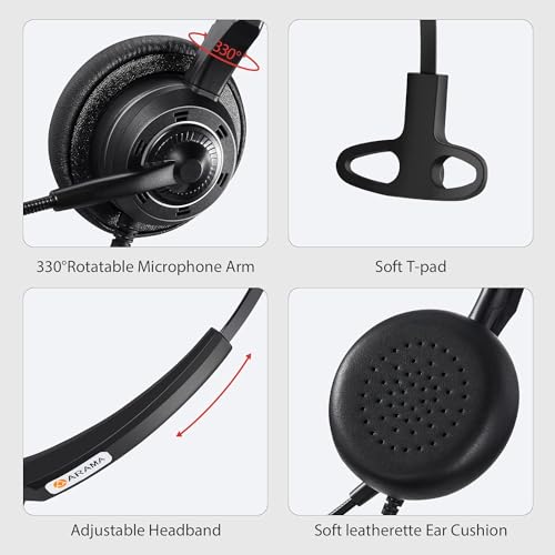 Phone Headset RJ9 with Microphone Noise Cancelling & Mute Switch, Telephone Headset Compatible with Polycom VoIP VVX311 VVX411 VVX310 VVX410 VVX300 VVX400 VVX401 VVX501ShoreTel 230 Landline Phone