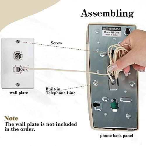 Wall Phone with Classic Design,Corded Wall Phone,Crisp Mechanical Ringer,Easy to Install, Retro Phone, Perfect for Kitchen,Living Room & Bedroom (Beige)