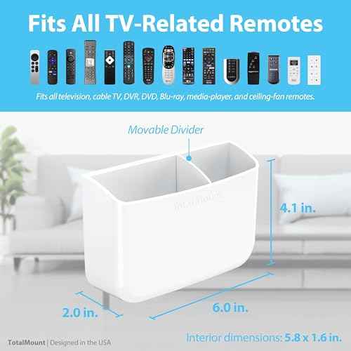 TotalMount Hole-Free Remote Holder ? Eliminates Need to Drill Holes in Your Wall (Premium White Holder for 2 or 3 Remotes)