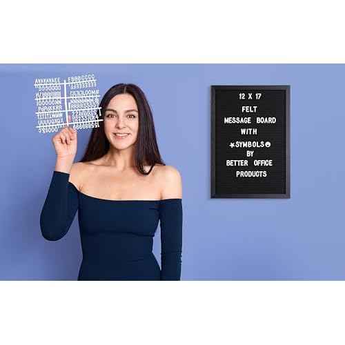 Real Wood Framed Felt Letter Board, Changeable Message Board, 12" x 17", Folding Stand and Wall Mount, 500+ Pieces of White & Gold Letters, Numbers &Words, by Better Office Products (Black/Black)