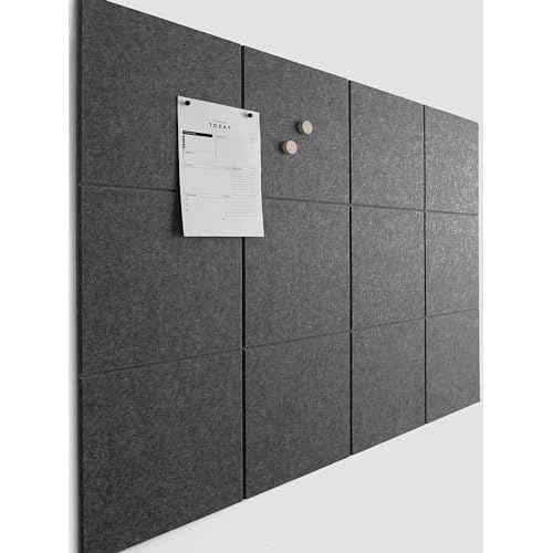 Large Cork Board for Office Black Felt Board Alternative - Felt Bulletin Board Tiles for Office Wall Decor, Push pin Board Wall Organizer for Office - Pack of 12 (Moonstone)