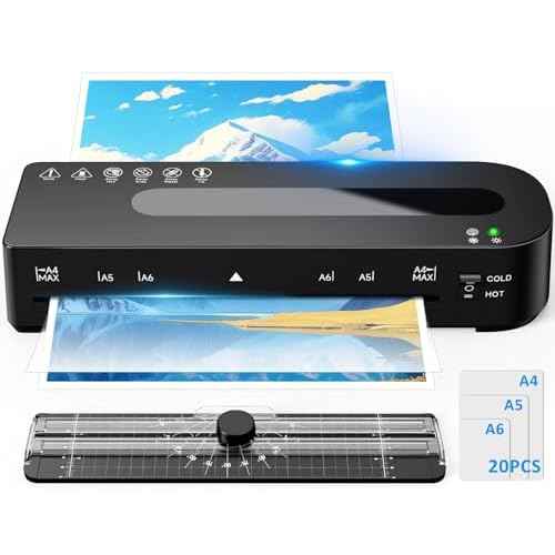 Laminator Machine, A4 Laminators Hot & Cold with 20 Laminating Sheets and Trimmer, 9 Inch Laminating Machine for Office, School, Business and Home