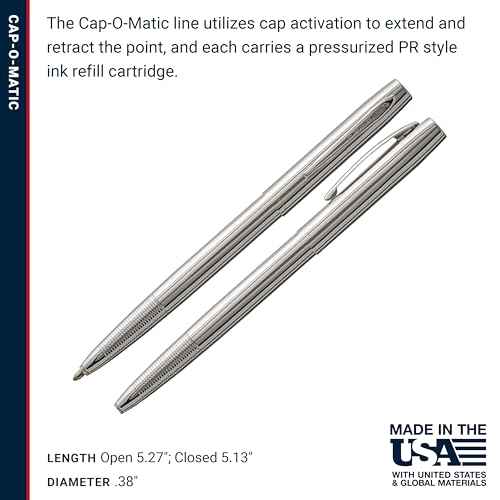 Fisher Space Pen Chrome Cap-O-Matic Space Pen, Ballpoint, Black Ink, Pocket Clip, Gift Box