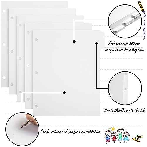 Harloon 250 Dividers Blank Writing on Binder Dividers 3 Hole Punch Dividers 1/5 Cut Tabs Heavyweight Letter Size Ring Binder Dividers 50 Sets for Project Class Presentation (White)