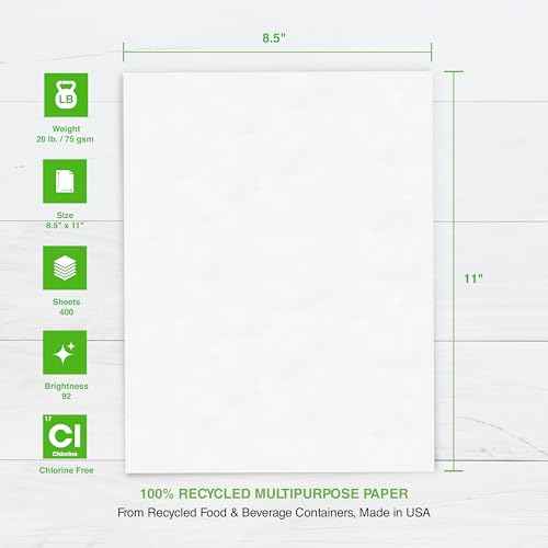 PrintWorks 100% Recycled Printer Paper 8.5" x 11" White - 20 lb Copy & Multipurpose Computer Paper - 1 Pack, 400 Sheets - Made in the USA - 92 Bright - Printer & Copier Compatible (00018)