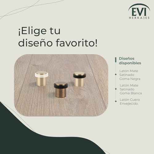 Door Stop | Silicone Shock Absorber | Made of Brass | Threaded Base | Includes Screw + Clamping Plug | EVI Hardware (Matte Brass - White Rubber, 1,34" x 1,18)