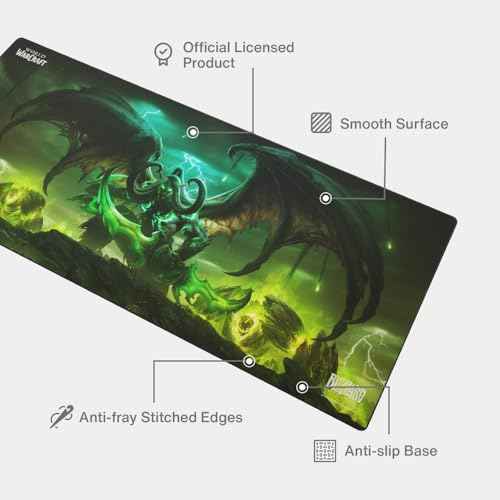 World of Warcraft Illidan Gaming Mouse Pad, Computer Mouse Mat, Flat Stitched Edge, Non-Slip Rubber Base, Gamers & Office Use, 35 x 16 - Officially Licensed