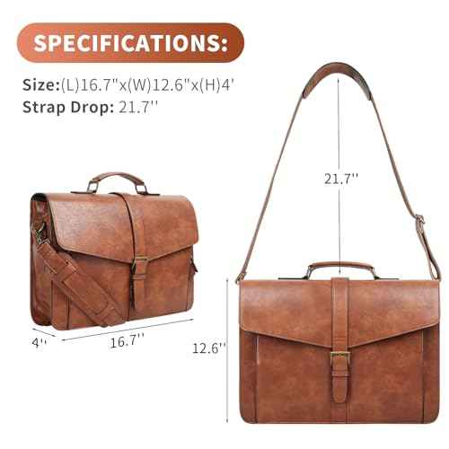 ESTARER Men's Leather Briefcase 15.6 Inch Laptop Messenger Bag for Business/Travel/Office, Professional Faux Leather Computer Satchel Shoulder Bag, Classic Brown