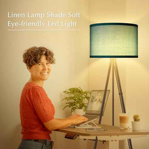 BoostArea Floor Lamp for Living Room, Tripod Floor Lamp, Green Linen Lamp Shade, Blub Not Included,Mid Century Standing Lamp for Living Room, Bedroom, Study Room and Office