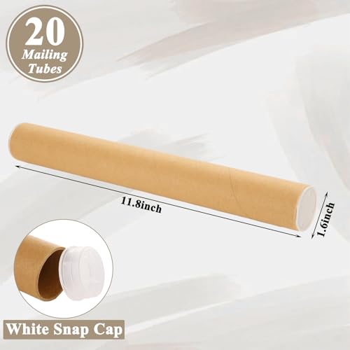 20 Pack Kraft Mailing Tubes 1.5x12 Inches with Caps for Shipping & Art