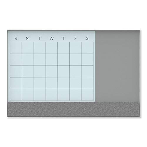 U Brands Magnetic Glass Dry Erase Calendar Wall 36 x 24 Inches, Whiteboard