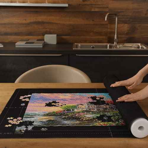Puzzle Mat Roll Up for 2000 1500 1000 Jigsaw Pieces Puzzles Board Large Portable Table Saver Pad Mats for Adults, 41" x 29" Smooth Top Rubber Bottom, Sorting Trays, Foam Tube, Straps, Storage Bag