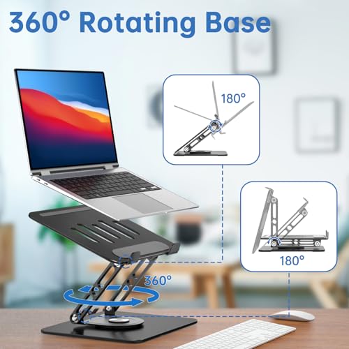GleYo Black Rectangle Adjustable Laptop Stand - 360° Rotating, Foldable & Portable, Ergonomic Mount for MacBook Air/Pro 16 inch