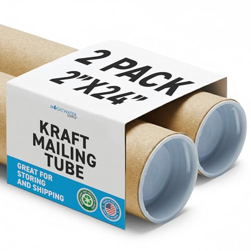 MagicWater Supply 2 Pack Kraft Mailing Tubes - 24 Inch with End Caps, Shipping & Art Storage