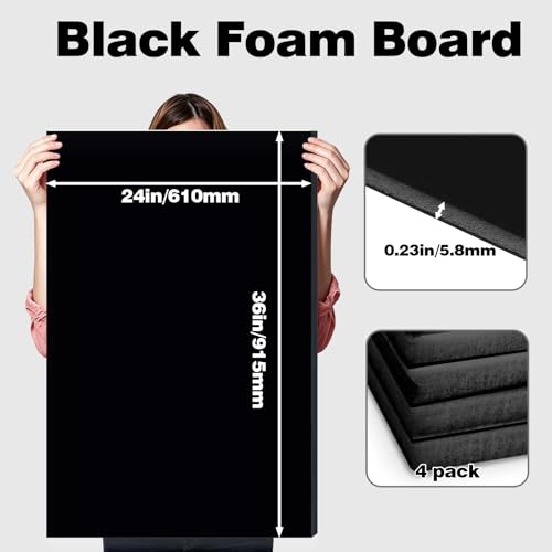 ZhoCue 24x36 Black Foam Board 4 Pack - Acid-Free Double Sided Sign & Craft Board