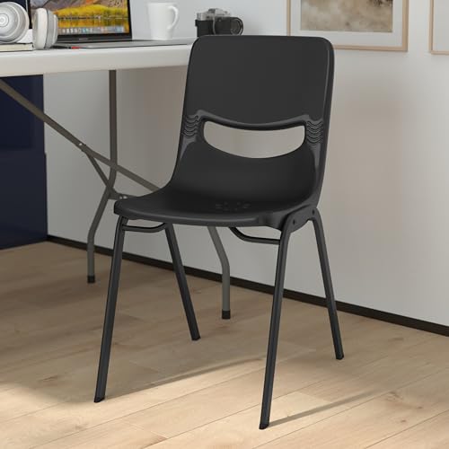 EMMA + OLIVER Black Stackable Flex Comfort Classroom Chair (12+), 500 lb Capacity