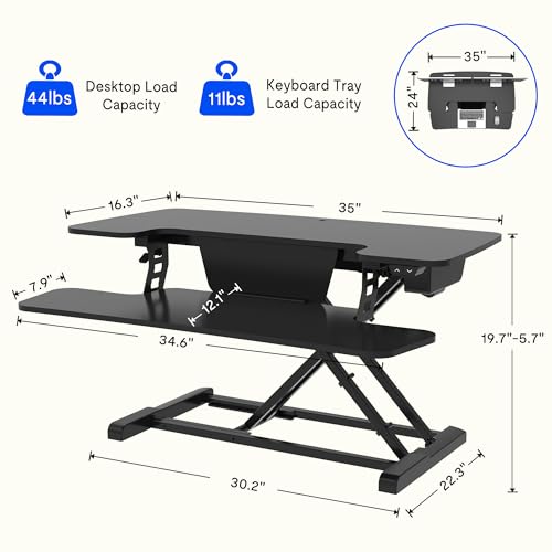 FLEXISPOT Electric Standing Desk Converter 36" Wide Motorized Stand up Riser for Monitor and Laptop, Black Height Adjustable Workstation for Home Office