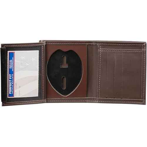 Perfect Fit Shield Wallets Large Shield with Eagle Top Recessed Badge Wallet Fits for Blackinton B736 (Cutout PF15 3.5 inches Height x 2.5 inches Width) Brown Leather