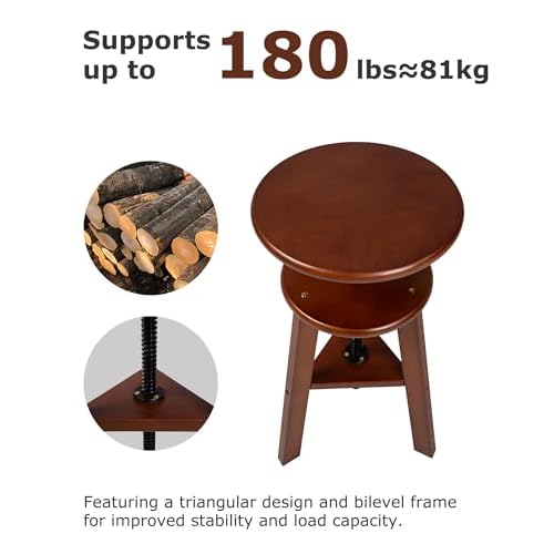DJAR Wooden Drafting Stool, Beech Wood, Artist Stool Chair with Adjustable Height, Supports Up to 180 Lbs, for Artists, Home, Kitchen, or Office, Walnut