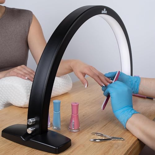 Half Moon Light for Nail Desk, ? 2000 Lumen Half Moon Aluminum Table Lamp Nail Desk Lamp with Wire Controller & Remote, LED Brightness for Beauty Tattoo Crafts, Eyelash Makeup, Lash Tech Black